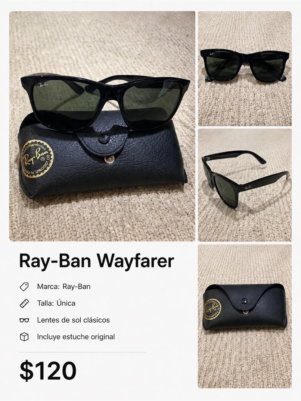 Ray-Ban Black Frame Sunglasses with Green Lenses